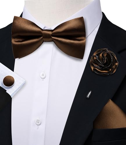 Image of Solid Color Bow Ties for Men Silk Pre-tied Tuxedo Bowtie Set 4PCS