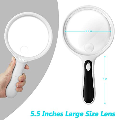 Large Magnifying Glass with Light, 10x 20x Handheld Illuminated Lighted Magnifier with 4 LED Lights, Magnifying Glass for Reading Small Prints & Low Vision Seniors with Aging Eyes White - Thumbnail 6