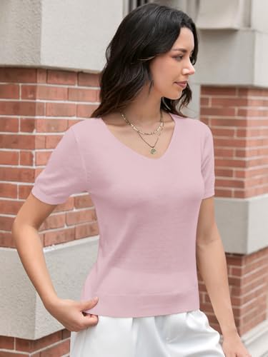 Image of DAIMIDY Women's Short Sleeve Sweaters Lightweight Summer Sweater Casual Knit Pullover Tops