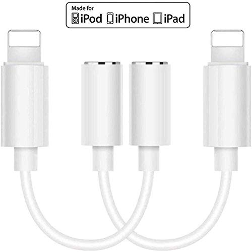 [Apple MFi Certified] Lightning to 3.5mm Headphone Jack Adapter, 2 Pack iPhone 3.5 mm AUX Audio Headphone Stereo Connector Compatible for iPhone 11/XS/XR/X 8 7, Support Music Control&Calling Function