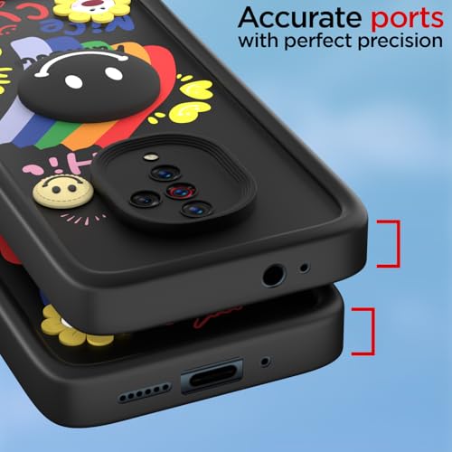 Image of Pikkme Back Cover for Vivo S1 Pro | Soft Silicone| Cute Rainbow Smile & 3D Cartoon Flower Design | Shockproof Raised Camera Protection Bumper Case (Black)