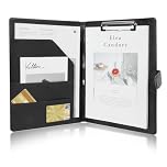 OFFCUP A4 Conference Folder, Leather Portfolio Folder, Multifunctional Foldover Document Resume File, Business Portfolio Organiser Document Bag with Clipboard File Sleeve Card Holder Pockets (Black)