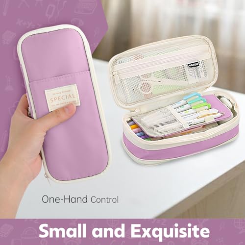 Image of Pencil Case, Large Capacity Aesthetic Pencil Cases with Durable Zipper, Big Stationery Pencil Pouch for Women & Men, Adults Portable Storage Organizer Bag for College, office, Travel (Purple)