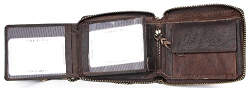 FLW Large Natural Strong Dark Brown Genuine Leather with Metal Zipper Around with Chain - Image 5