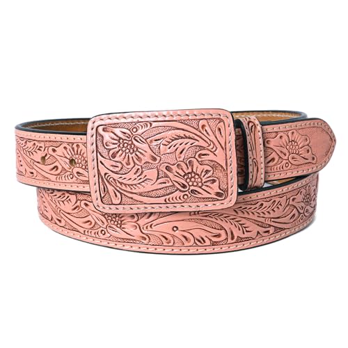 American Darling Beautifully Hand Tooled Peach Genuine American Leather Belt Men and Women Western Belt with Removable Buckle