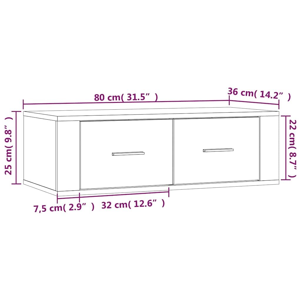 Armoire TV Suspendue en Bois d'ingénierie Chêne fumé 80x36x25 cm avec tiroirs pour Salon, séjour ou Chambre, Support Mural Moderne et Robuste pour écran multimédia