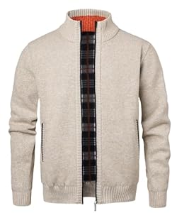 Btmpmcs Hommes Cardigan Veste en Maille Grosse Tricoté avec Col Debout Décontractée Ouvrez-Front Zippé Gilet Automne Hiver Chaud Pulls Épais Doublé en Polaire Sweat