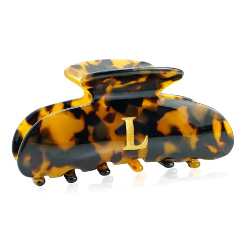 Image of Acrylic Letter Hair Clips for Women - Tortoise Shell Monogram Hair Claw Alphabet Large Hair Clip, Fashion Glitter Claw Clips Elegant And Durable Hair Accessory, Letter L