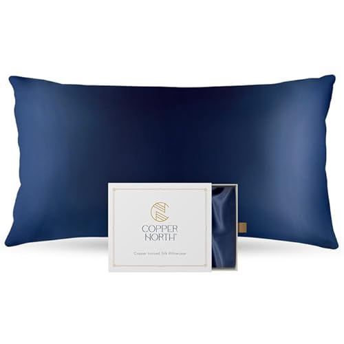 Copper North Copper Infused Pillowcase 100% Pure Silk | 22 Momme Mulberry Silk | Clearer Skin & Smoother Hair, Anti-Acne, Anti-Aging, Naturally Cooling (1 Case, King, Deep Blue)