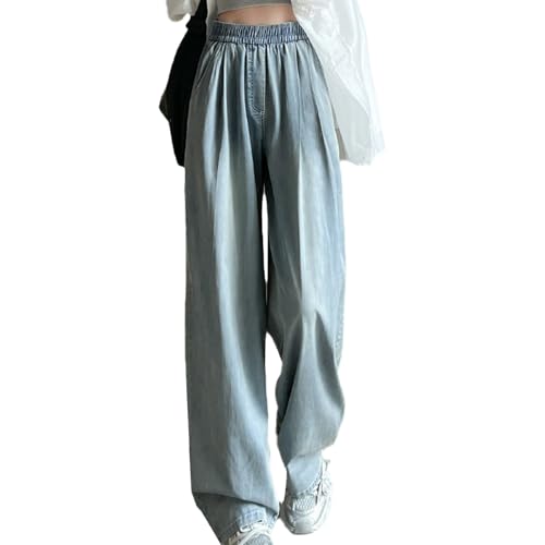 Women's Comfortable Tencel Jeans Summer Casual Style high Waist Loose Straight Leg Slimming Wide Leg Pants