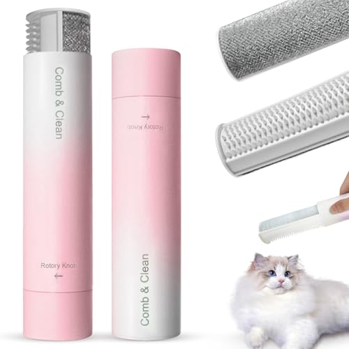 Image of TUXTOOX Pet Hair Removal Tool, 2-in-1 Pet Grooming Hair Comb & Hair Brush Cleaner Used For Removing Cat and Dog Hair from Sofas, Clothes (Pink)