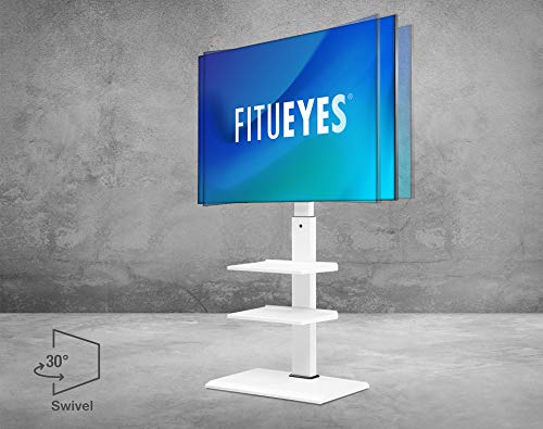 Fitueyes Iron Base Universal Floor Tv Stand Swivel Tilt Mount Tv Stand Base For 32-75 Inch Tvs Corner Tv Stand With Height Adjustable Entertainment Shelves Wire Management (White) #TOP7
