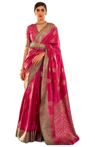 Image of SGF11-Women's Kanjivaram Soft Silk Handloom Saree Golden Zari With Blouse Piece