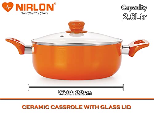Image of Nirlon Ceramic 2 Pcs Cooking Set,Heat-Resistant Handle, Heavy Guage 4mm Thick Aluminum Cookware for Induction /Gas Stove Tops, 3-Layer Nonstick Coatings, Orange