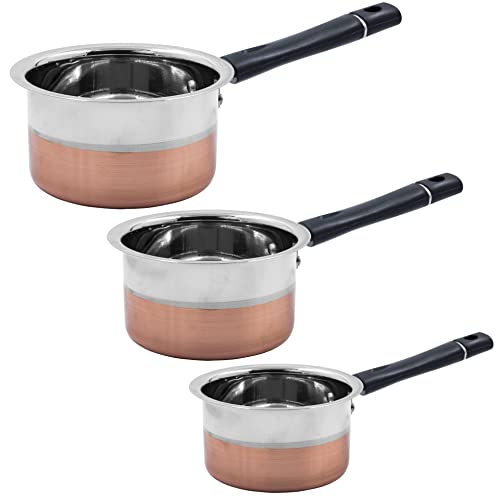 Image of Spillbox Stainless Steel Induction and Gas Compatible Heavy Base Sauce Pan| Tea Pan| Milk Pan| for Kitchen Utensils Cookware (Copper Bottom)
