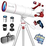 HETEKAN Telescopio para Adultos y Principiantes, Telescopio Refractor Portátil de 90mm/550mm de Distancia Focal (22X-165X) con Adaptador de Teléfono, Bolsa de Transporte y Pegatinas Decorativas