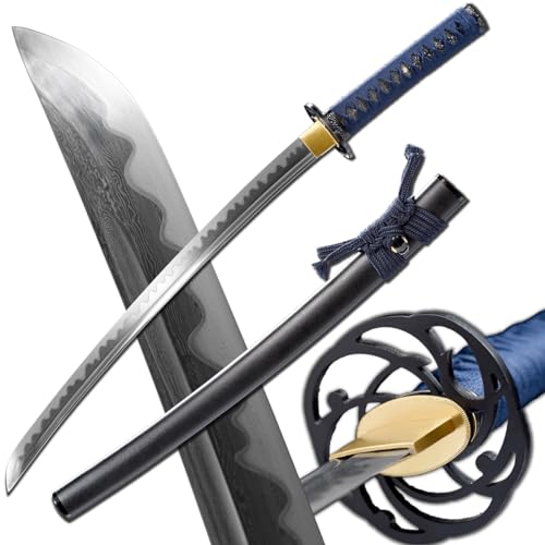 Shinken of Swords Handmade Choji Hamon Japanese Clay Tempered T10 Steel Wakizashi Samurai Sword Katana Shirasaya Razor Sharp Blade (Wakizashi Sword- Katana)