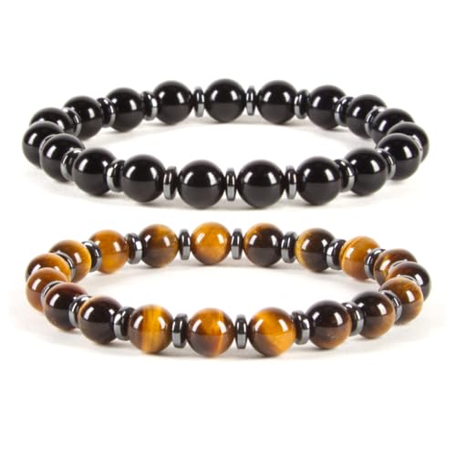 Cherry Tree Collection - Small, Medium, Large Sizes - Gemstone Beaded Bracelets For Women and Men - 8mm Round Beads (Protection Set - Medium)