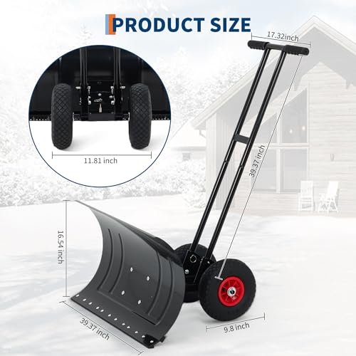 Garvee 39" Wide Metal Snow Shovel Pusher with Wheels – Adjustable Angle & Height Handle, Ergonomic Double Rod Snow Pusher for Driveways, Sidewalks, Decks – Rustproof Heavy-Duty Snow Removal Tool by Garvee - Image 5