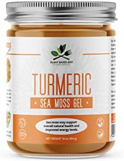 Plant Based Jeff Organic Sea Moss Gel with Turmeric, 16 oz., Immune Defense, Digestive Support, and Reduce Inflammation, Wildcrafted Superfood, Non-GMO, Keto, Vegan
