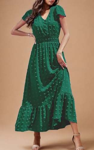 Robe longue d'été fluide chic et décontractée avec col en V à volants
