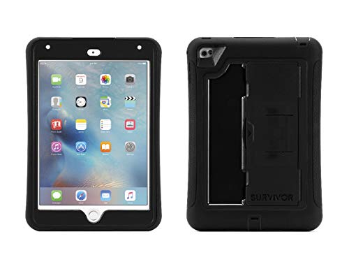 Griffin iPad Mini 4 Case with Built-in Stand, Black Survivor Slim, Slim Protective Shock Absorption Built-in Screen Protection Polycarbonate Silicone