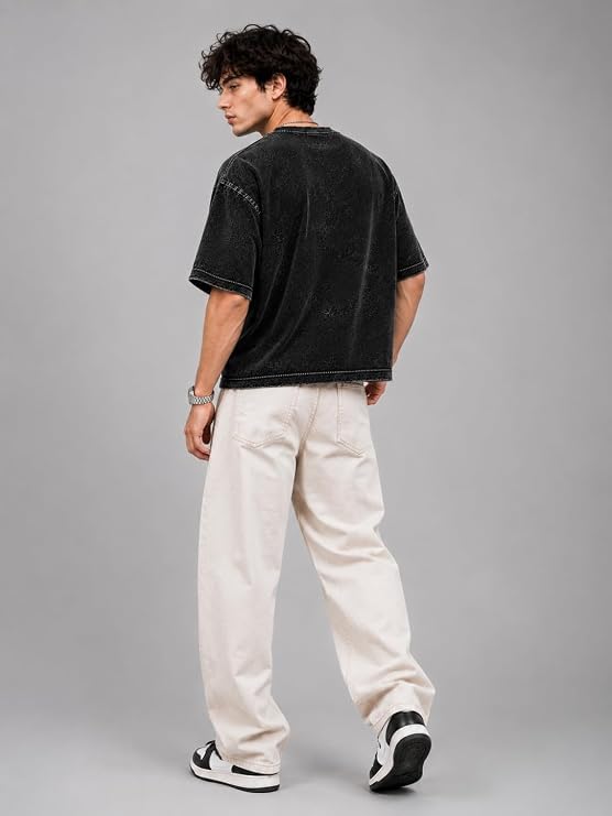 Jaxion Men’s Oversized Acid Wash T-Shirt Black Black Style 2 - Image 2