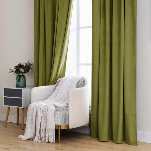 Image of MIULEE Velvet Curtains 52x96 inches 2 Panels Moss Green Blackout Curtains | Luxury, Bedroom Living Room, Thermal Insulated, Super Soft Window Drapes, Rod Pocket & Back Tab