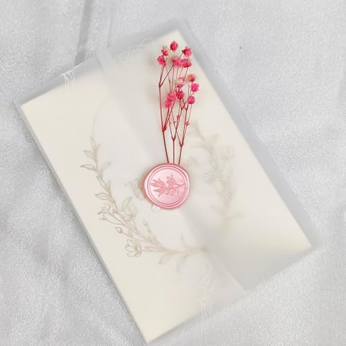 Pilloze 50 Pack Rose Vellum Jackets for 5x7 Invitations - Pre-Folded 115GSM Wedding Invitation Wraps for Wedding, Invitation Cards, Greeting Cards, Baby Shower, Birthday — view 5