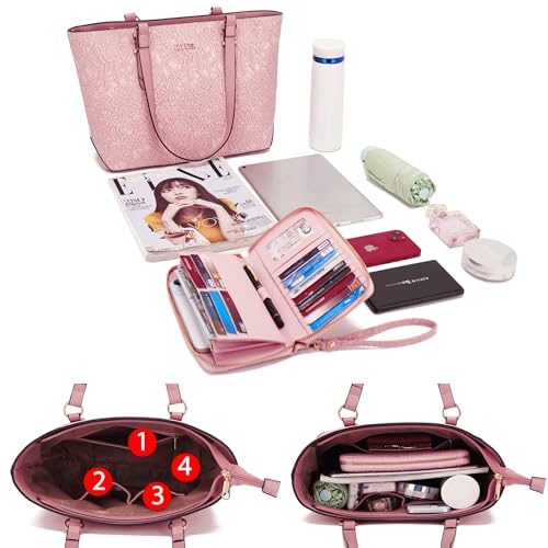Image of Qiyuer Versatile Daily Purses with RFID Wallet for Women Tote Handbag Set | 3PCS, Fits 13 inch Tablet, Sturdy Vegan PU, Spacious, Work Use, Shoulder Satchel, Large Clutch Wallet, Makeup Bag, Ideal Gift