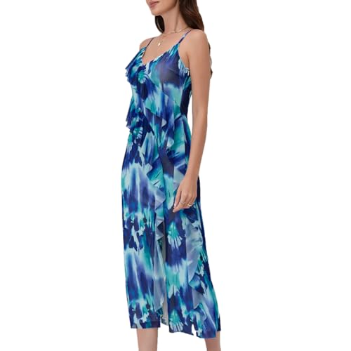 Image of Women's Spaghetti Strap Ruffle Side Split Long Dress Bodycon Beach Maxi Dresses