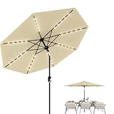 COZONY 10FT Patio Umbrella with Solar Lights, 8 Ribs Outdoor Patio Table Umbrellas for Pool, Balcony, Beach, Yard - UV & Water-Resistant