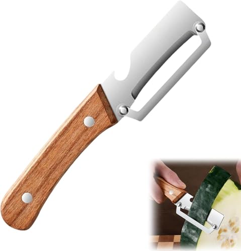 2 in 1 Multifunktions Gemüseschäler für die Küche mit ultrascharfer Edelstahlklinge und ergonomischem Holzgriff, müheloses Schälen von Kartoffeln, Äpfeln Karotten und Öffnen von Weinflaschen (1)