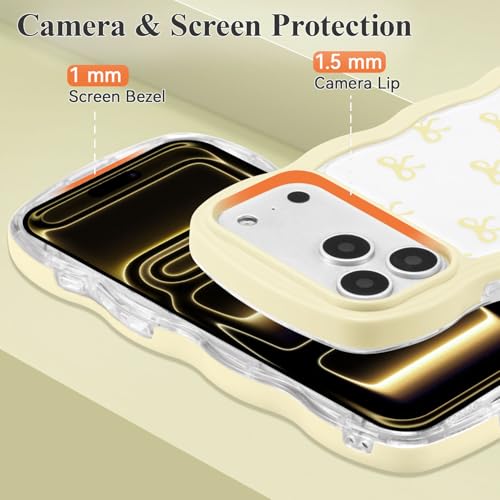 Coque iPhone 17 Pro jaune vagues bouclées et ruban mignon antichoc - 3