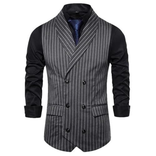 Men's Double Breasted Formal Waistcoat – Striped Plaid Sleeveless Suit Vest For Business & Casual Wear