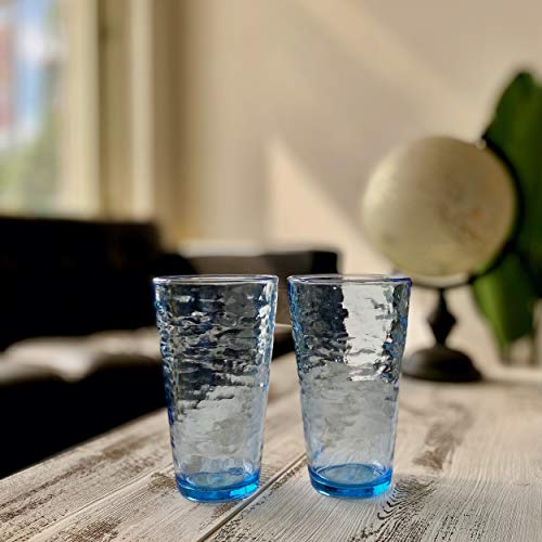 Klifa- Ripple- 22.5 Ounce, Set Of 6, Acrylic Highball Drinking Glasses Cups, Bpa-Free, Stackable Plastic Drinkware, Dishwasher Safe, Ocean Blue #TOP3