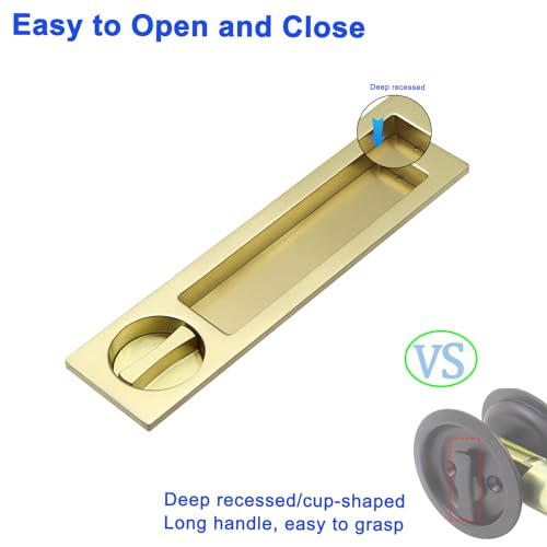 Manija de puerta corrediza Dontay Pocket Door, función de entrada con llave rectangular moderna, pestillo empotrado para puertas de 1 3/8” a 2 3/16” de grosor, acabado en latón satinado, paquete de 1 miniatura 2