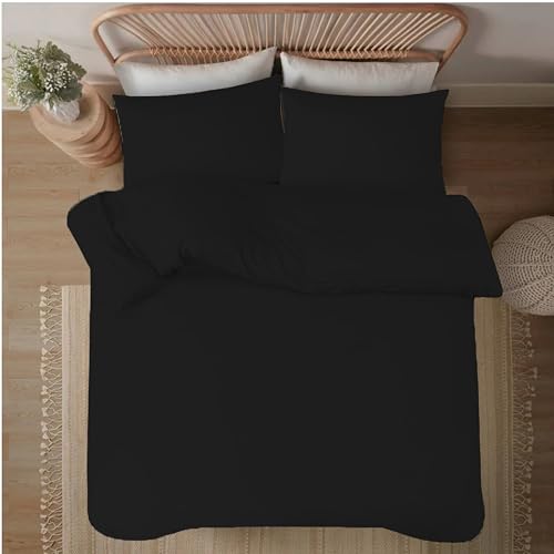 funky gadgets Double Duvet Set – Soft Brushed Microfiber Plain Dyed Duvet Cover Sets with Pillow Cases- Bedding Quilt Cover Set (Black) - Image 2