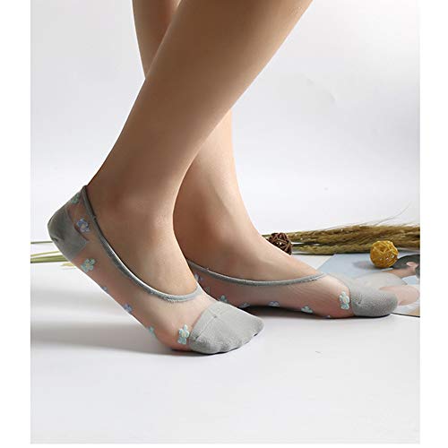 Womens Girls Sheer Lace Mesh No Show Socks Novelty Cute Ultra Thin Colorful Low Cut Socks Floral Silk Nylon Fishnet Transparent See Through Flower Patterned Liner Short Socks Gifts, 5 Pack-Flowers #TOP3