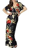 KOH KOH Plus Size Womens Long Summer Floral Flower Print Sexy Kaftan Caftan Beach Casual Flowy Hawaiin Sun Cover-up Sundress Sundresses Gown Gowns Maxi Dress Dresses, Dark Navy Blue 3XL 22-24
