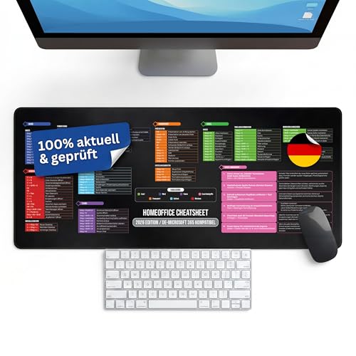 XL Excel Schreibtischunterlage Deutsch (80×30 cm) Excel Mauspad Deutsch kompatibel mit Windows 10/11 & Microsoft 365 rutschfest abwischbar + gratis E-Book (80cm x 30cm)