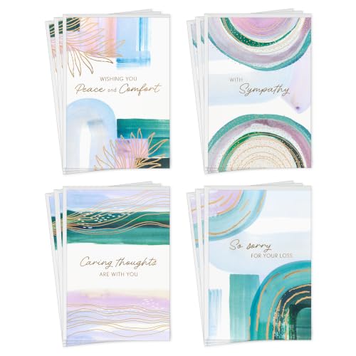 Hallmark Sympathy Cards with Envelopes, 12-Pack (Watercolor with Gold Foil)