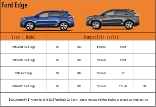 Image of Kayme 6 Layers SUV Car Cover Custom Fit for Ford Edge(2013-2025) Waterproof All Weather for Automobiles, Outdoor Full Cover Rain Sun UV Protection.Silver