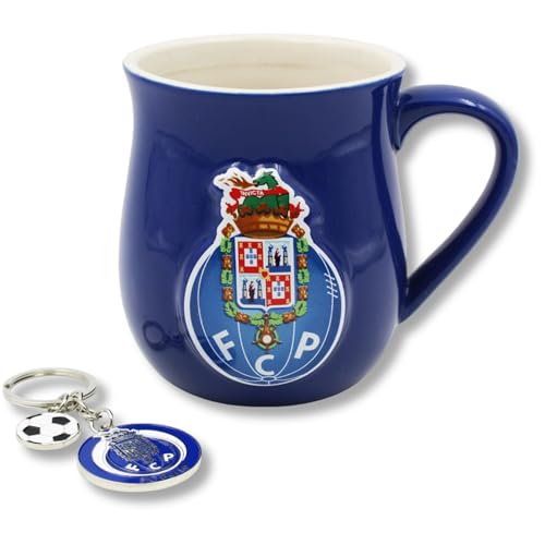 Dupla Conjunto de caneca e porta-chaves com licença oficial do FC Porto em caixa de presente, caneca azul e porta-chaves com logótipo