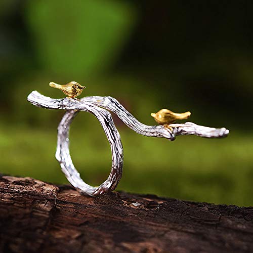 Bague oiseau S925 pour femme : un anneau réglable en argent massif fait main