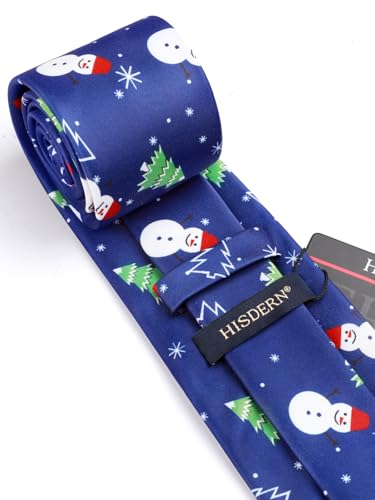 Image of HISDERN Christmas Ties for Men Holiday Tie and Pocket Square Cufflinks Festival Party Xmas Funny Silk Woven Necktie