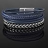 Steve-Madden-Stainless-Steel-Blue-Leather-Twisted-Curb-Chain-Stackable-Bracelet-for-Men Steve Madden Stainless Steel Blue Leather Twisted Curb Chain Stackable Bracelet for Men