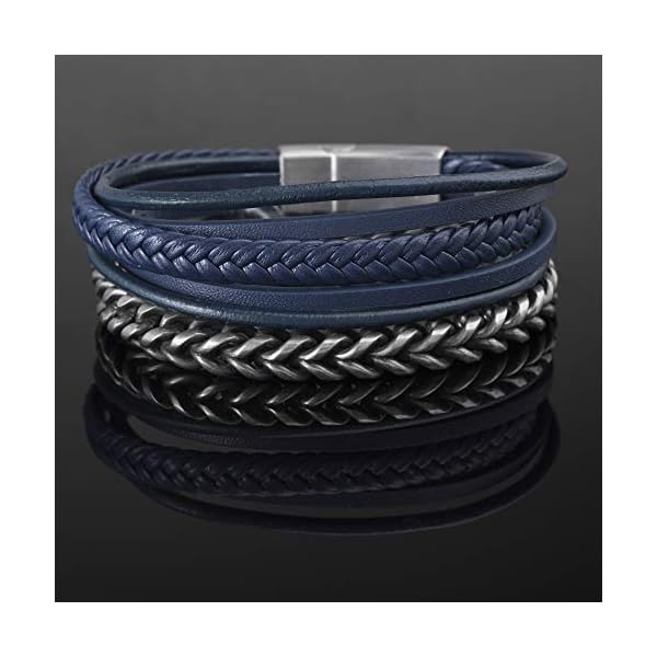 Steve-Madden-Stainless-Steel-Blue-Leather-Twisted-Curb-Chain-Stackable-Bracelet-for-Men Steve Madden Stainless Steel Blue Leather Twisted Curb Chain Stackable Bracelet for Men