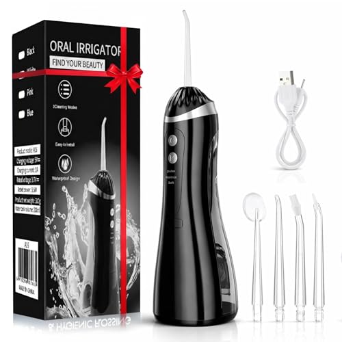 Upgraded Oral Irrigator Water Flosser | Dental Water Flosser for Teeth Braces Gum Care & Deep Cleaning 335ml IPX7 Waterproof & BPA-Free | Cordless Water Jet Teeth Cleaner with 3 Modes & 4 Nozzle