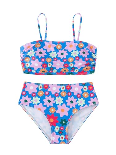 Image of WDIRARA Girl's Floral Print Bikini Set 2 Piece Swimsuits Sleeveless Spaghetti Strap Bathing Suits